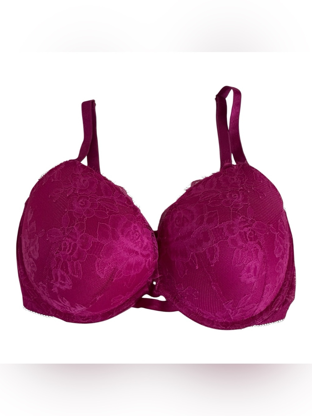 Magenta Pink Padded Lace Push Up Bra